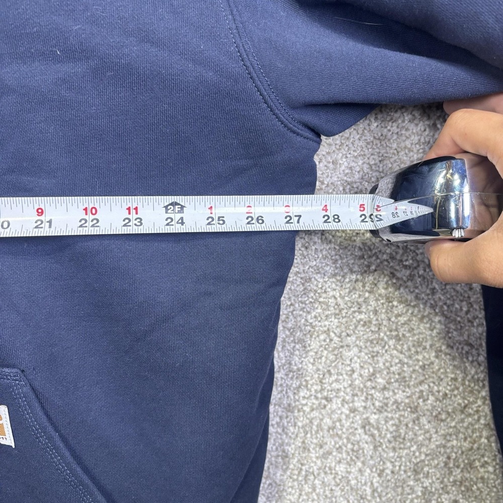 Carhartt Hoodie Mens XL Blue Fleece Full Zip Sleeve Logo Loose Fit Sweatshirt - Picture 5 of 7
